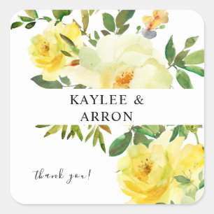 Yellow Floral Thank You Square Sticker