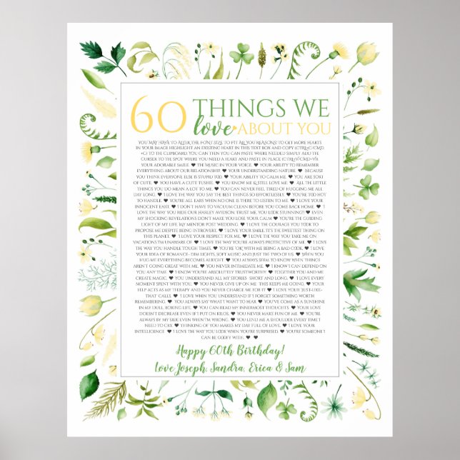 yellow floral things we love you 50 birthday poster (Front)