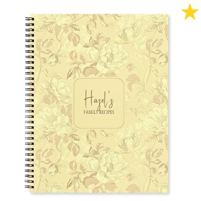 Yellow Floral Toile Flower Custom Name Recipe Notebook (Creator Uploaded)