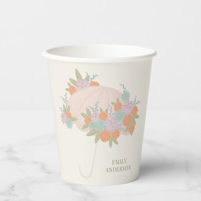 Yellow Floral Umbrella Colourful Baby Shower Paper Cups (Front)