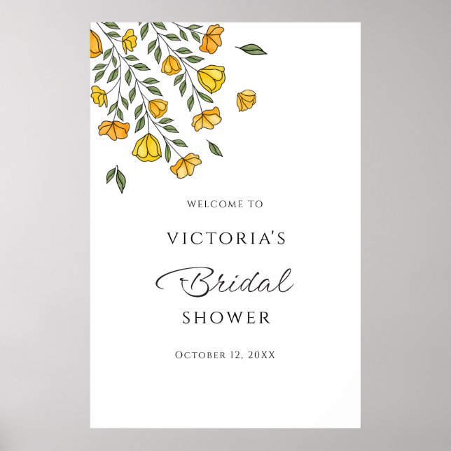 Yellow Floral Vine Bridal Shower Welcome Sign (Front)