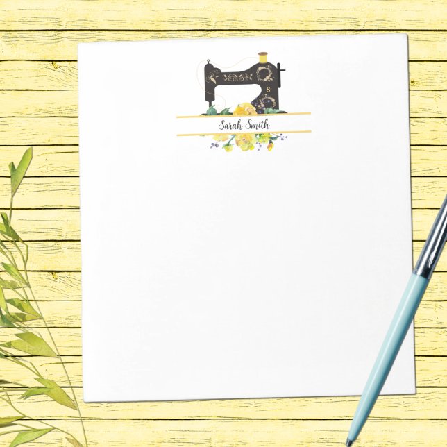Yellow Floral Vintage Sewing Machine Personalised Notepad (Creator Uploaded)