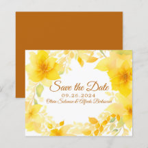 Yellow floral watercolor boho modern save date