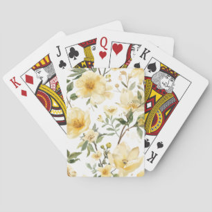 Yellow Floral Watercolor Botanical Garden Playing Cards