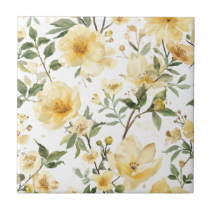 Yellow Floral Watercolor Botanical Garden Tile