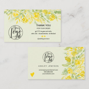 Yellow floral watercolor cool logo order thank you business card