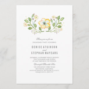 Yellow Floral Watercolor Engagement Party Invitation