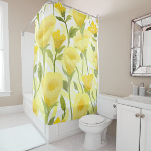 Yellow Floral Watercolor Painting Shower Curtain