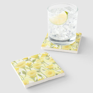 Yellow Floral Watercolor Painting Stone Coaster