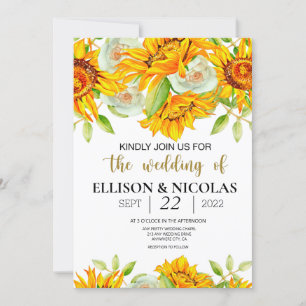 Yellow Floral Watercolor Wedding Invitation