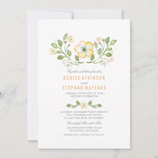 Yellow Floral Watercolor Wedding Invitations (Front)