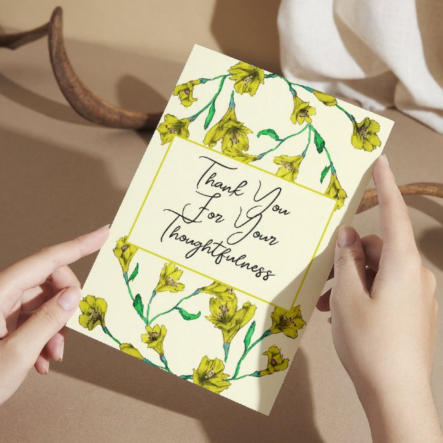 Yellow Floral Watercolor Wedding Thank You Card (Creator Uploaded)