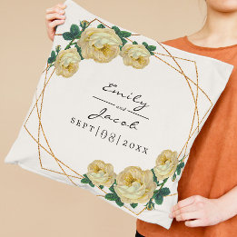 Yellow Floral Wed Elegant Gold Glitter Geometric Cushion