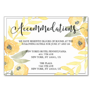 Yellow Floral Wedding Accommodation Cards