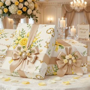 Yellow Floral Wedding and Engagement Gift Wrap