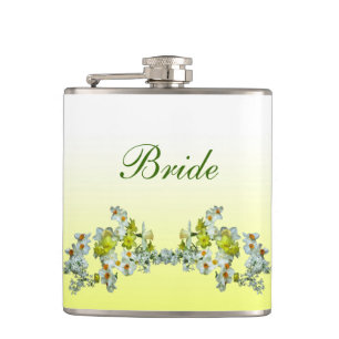 Yellow Floral Wedding Brides Hip Flask
