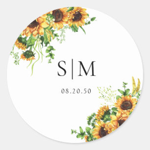 Yellow Floral Wedding Classic Round Sticker