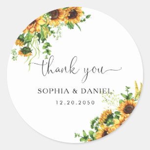 Yellow Floral Wedding Classic Round Sticker