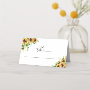 Yellow Floral Wedding Folded Place Card