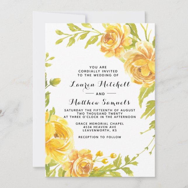 Yellow Floral Wedding Invitation (Front)