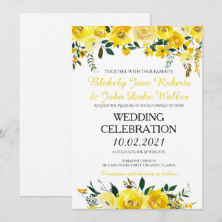 Yellow Floral Wedding Invitation