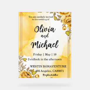 yellow floral wedding invitation wedding acrylic sign