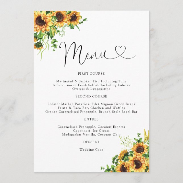 Yellow Floral Wedding Menu (Front)