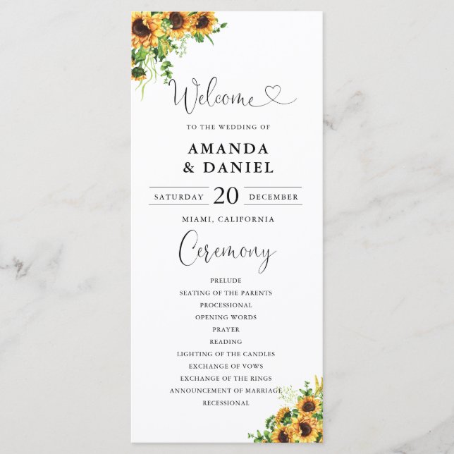 Yellow Floral Wedding Program Programme (Front)