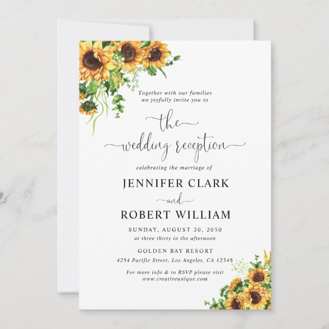 Yellow Floral Wedding Reception Invitation (Front)