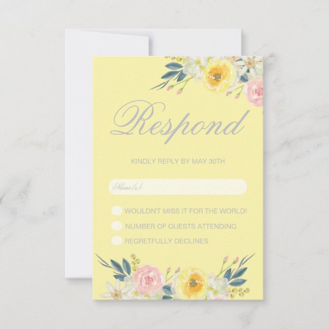 Yellow Floral Wedding RSVP Card (Front)