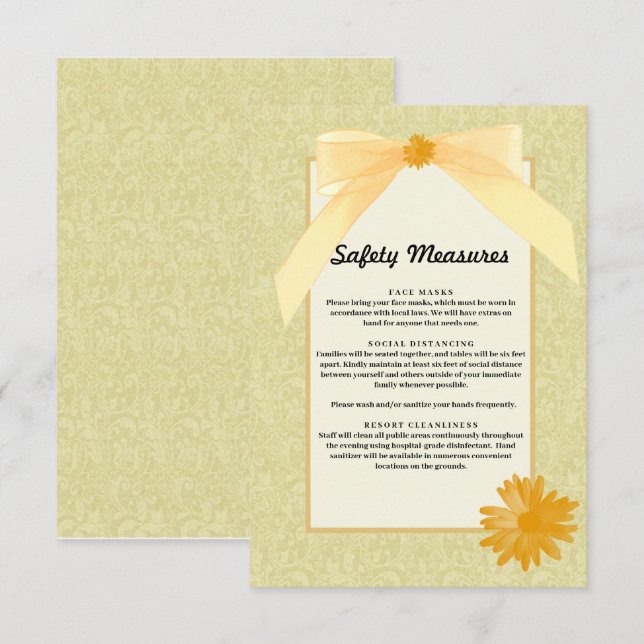 Yellow Floral Wedding Safety Measures Enclosure Card (Front/Back)
