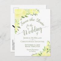Yellow Floral Wedding Save the Date Calligraphy