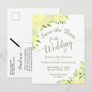 Yellow Floral Wedding Save the Date Calligraphy Announcement Postcard