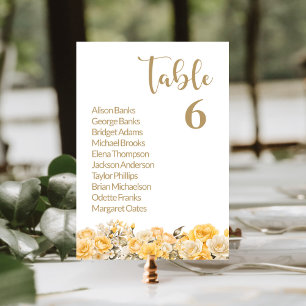 Yellow Floral Wedding Table Number
