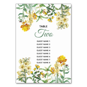 Yellow Floral Wedding Table Number Guest Names