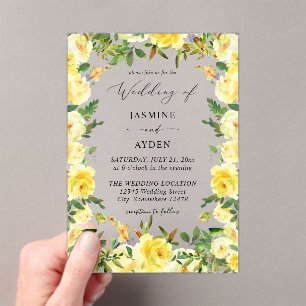 Yellow Floral Wedding V3 Acrylic Invitations