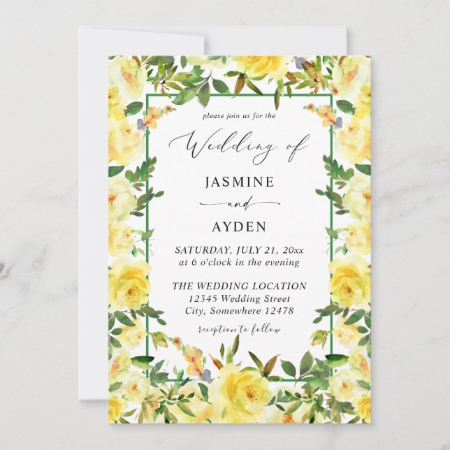 Yellow Floral Wedding V3 Invitation (Front)