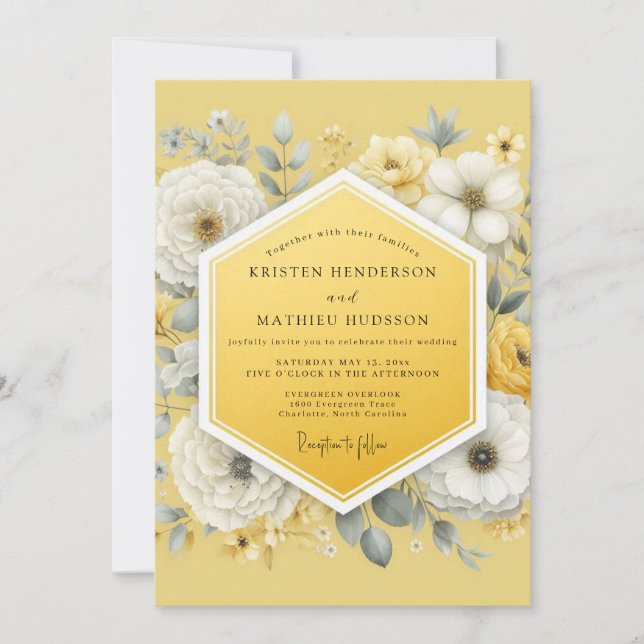 Yellow Floral Whimsy Wedding Invitation (Front)