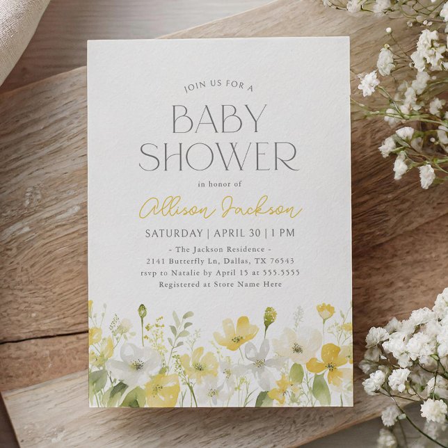 Yellow Floral Wildflower Baby Shower Invitation (Creator Uploaded)