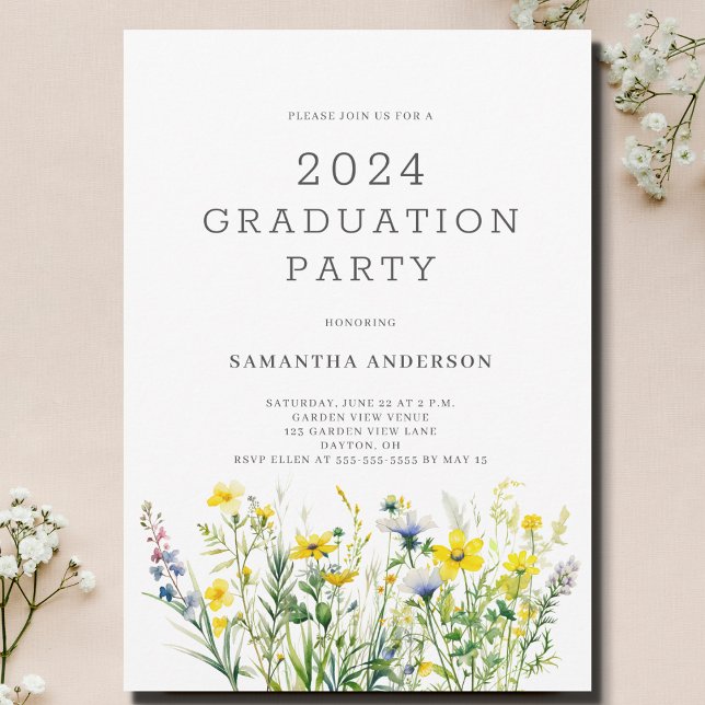 Yellow Floral Wildflower Graduation Party  Invitation (Creator Uploaded)
