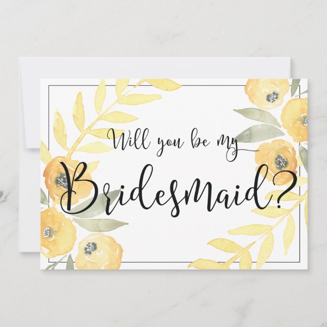 Yellow Floral Will You Be My Bridesmaid Cards (Front)