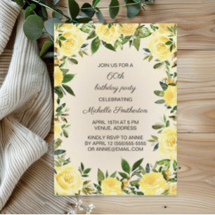 Yellow Floral Woman's 60th Birthday Party    Invitation
