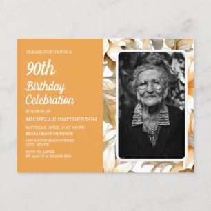 Yellow Floral Women's 90th Birthday Photo Invitation Postcard