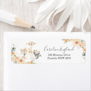 Yellow Floral Woodland Animals Return Address