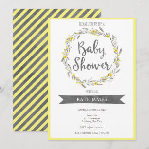 Yellow Floral Wreath Baby Shower Invitation