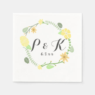 Yellow Floral Wreath Wedding Napkin