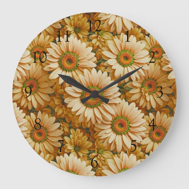 Yellow floral yellow sunflower yellow daisies  large clock (Front)