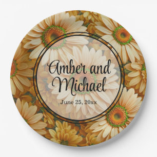 Yellow floral yellow sunflower yellow daisies paper plate