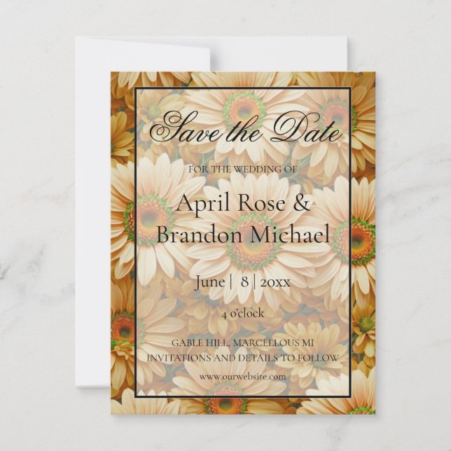 Yellow floral yellow sunflower yellow daisies  save the date (Front)