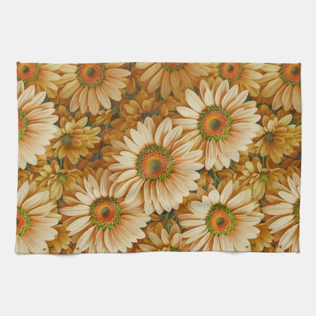 Yellow floral yellow sunflower yellow daisies  tea towel (Horizontal)